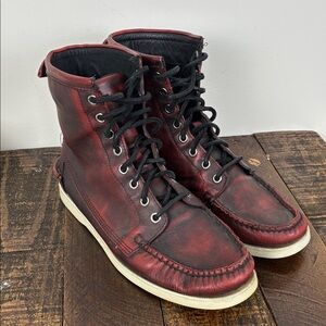 Sebago Dockside Leather Men's 8 Boots Lace Up Lighthouse Firecracker Red Grunge